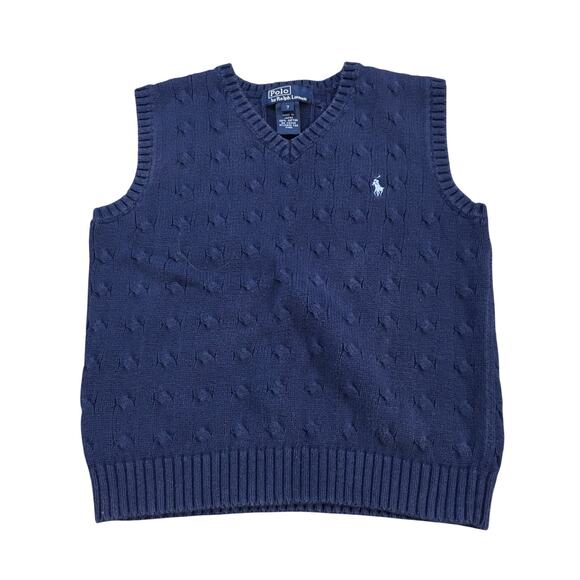 Polo By Ralph Lauren Navy Boy Shorts Size 7 Knitted Cable Vest - Picture 1 of 7